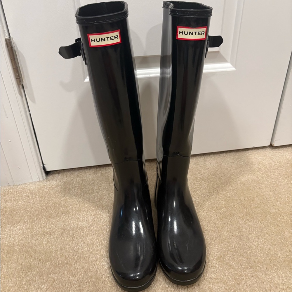 Hunter Glossy Black Tall Boots